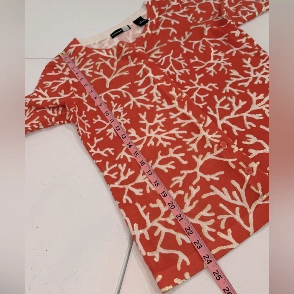 Saks Fifth Avenue Clothes (real) Coral Reef Print Cardigan - Picture 7 of 9